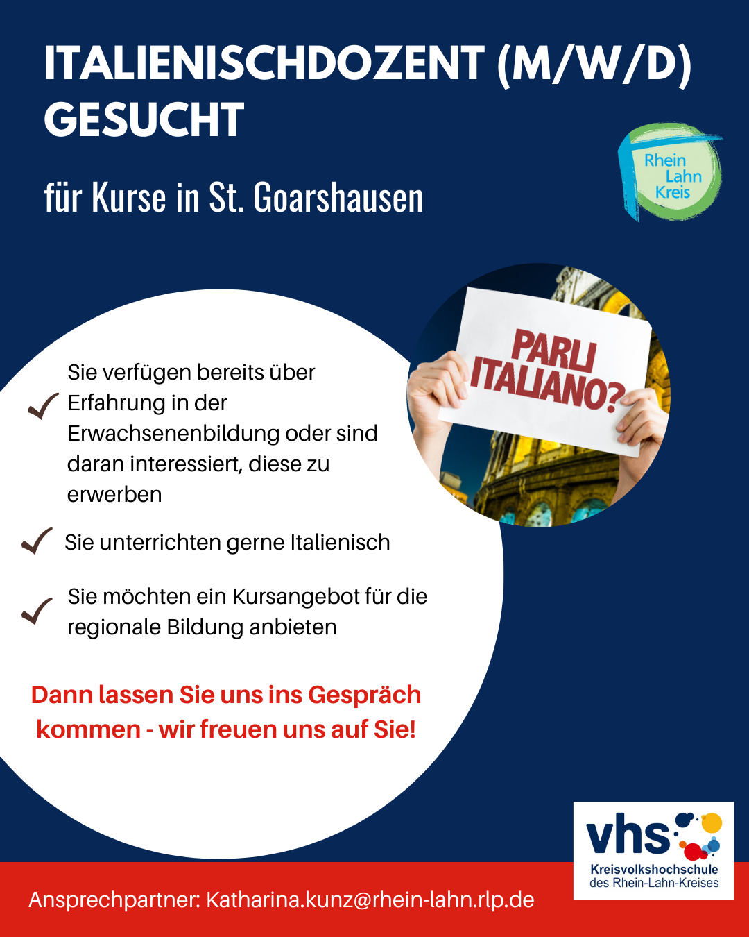 Italienischdozent gesucht - 1 Italienischdozent gesucht - 1